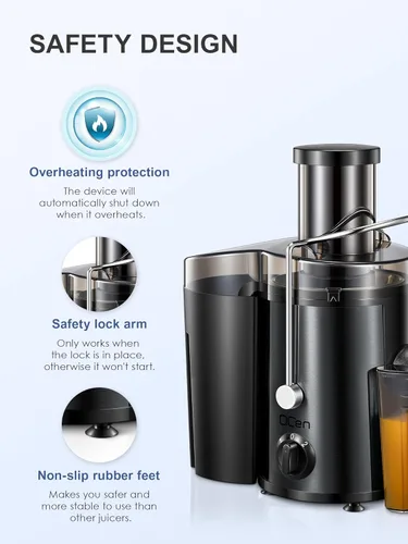 Miniatura 7 de QCen - Máquina exprimidora, extractor centrífugo de 500 W, con conducto de alimentación de boca ancha de 3 pulgadas para frutas y verduras, acero