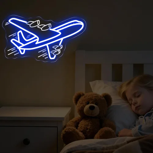 Miniatura 6 de Airplane Neon Sign, Airplane Wall Decor, Air plane Wall Art, Aviation Light Sign, Gift for Kid, Air Plane Wall Decor for Home Bar, 16.5"x9.3", Blue