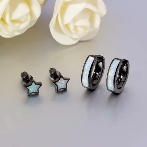 Miniatura 63 de CiNily Aretes Huggie de ópalo con bisagras, chapados en oro, hipoalergénicos, pequeños aretes de aro para mujeres, adolescentes, niñas, hombres