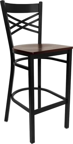Miniatura 18 de Flash Furniture HERCULES Series Black ''X'' Back Metal Restaurant Barstool - Asiento de vinilo negro Asiento de vinilo negro/marco de metal negro