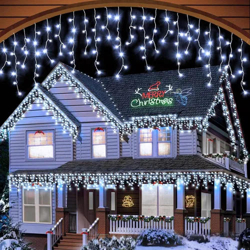 Miniatura 11 de Luces de Navidad de Carámbanos para Exteriores, 33 pies 400 Luces LED de Carámbanos para Exteriores, Luces Centelleantes Enchufables para Interiores