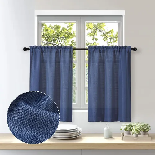 Miniatura 62 de OWENIE Bob Juego de 2 Paneles de Cortinas Negras de Cocina para Ventanas de 36 Pulgadas de Largo, Cortinas Cortas de Café con Textura de Lino