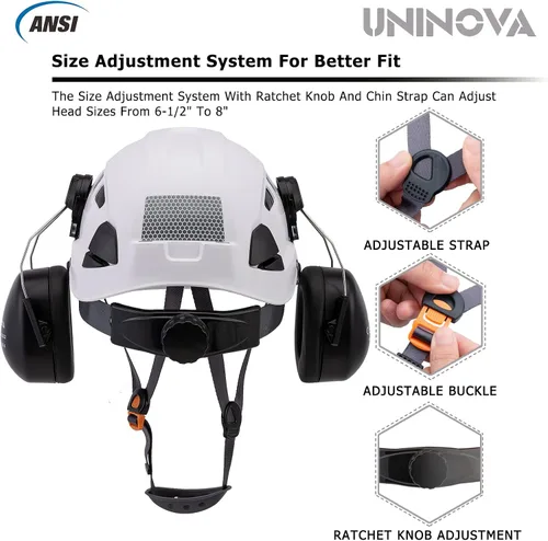 Miniatura 5 de Casco de protección para los oídos y visera ANSI Z89.1 con ventilación ABS forestal, arborista, árbol, construcción, construcción, protección