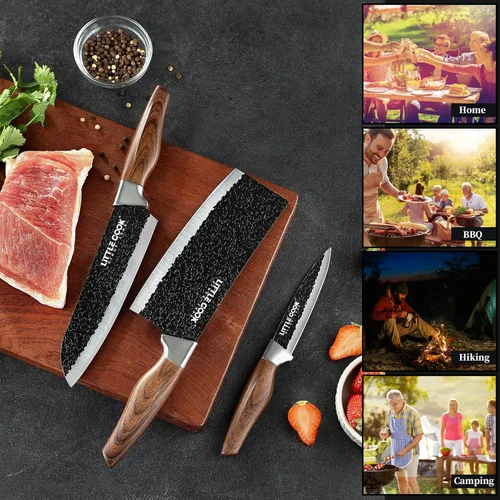 Miniatura 7 de 3 piezas de cuchillo de chef, juego de cuchillos de chef Little Cook, incluye cuchillo de chef de 7 pulgadas, cuchillo de carnicero de 7 pulgadas