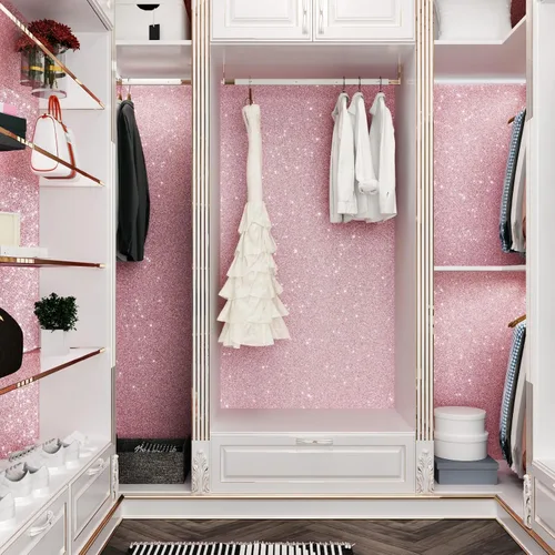 Miniatura 3 de Papel tapiz rosa con purpurina para despegar y pegar para dormitorio de niña, papel de contacto con purpurina brillante, papel de contacto moderno