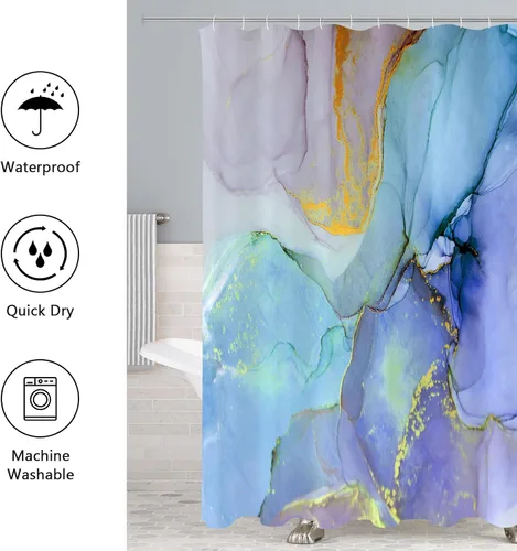 Miniatura 5 de Gibelle Juego de 4 cortinas de ducha de baño con alfombras antideslizantes, cubierta para tapa de inodoro y tapete de baño, juego de decoración