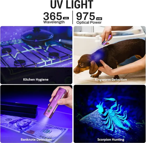Miniatura 8 de Wurkkos HD01 Linterna UV, linterna EDC recargable, linterna LED con luz UV de 365 nm, linterna plana de 1200 lúmenes con RGB, luz de bolsillo