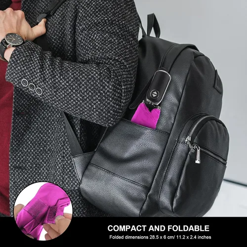 Miniatura 29 de LEAGERA Paraguas de viaje compacto para bolso, mango plano, impermeable para lluvia ligera