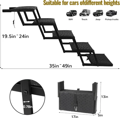 Miniatura 4 de Escaleras para perros para automóvil: rampas plegables para perros grandes con superficie antideslizante, escalones portátiles para perros