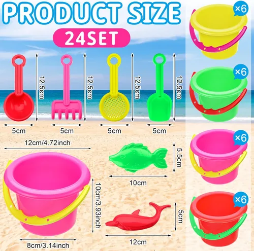 Miniatura 3 de Jexine 96 piezas de recuerdos de fiesta en la playa para niños, juego de 24 cubos de arena y palas para cubo de fiesta, caja de arena y mini cubo
