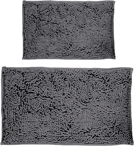 Miniatura 9 de LanYunUmi Juego de 2 alfombras de baño de felpilla chenille antideslizante color gris oscuro, tapete de baño extra suave y absorbente para ducha