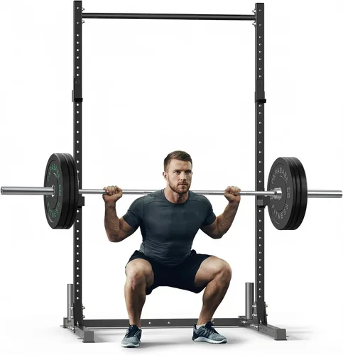 papababe Estante para sentadillas con barra de dominadas para gimnasio en casa, jaula de potencia ajustable con ganchos en J, capacidad de 800