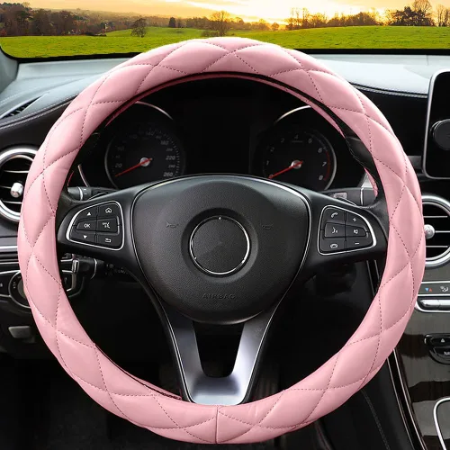 Miniatura 2 de YHONGJT Funda de cuero de microfibra suave para volante, universal de 15 pulgadas para mujeres y niñas, apta para vehículos, sedanes, SUV