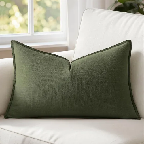 Miniatura 18 de MIULEE Fundas de almohada decorativas de lino de 12 x 20 pulgadas, almohadas neutras bohemias de cenizas azules para cama, paquete de 1 funda