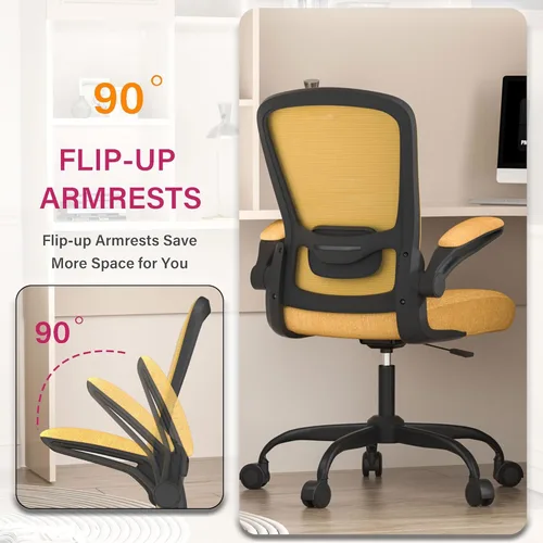 Miniatura 5 de Silla de oficina Mimoglad, silla de escritorio ergonómica con soporte lumbar ajustable, silla de computadora de malla de respaldo alto con Dorado