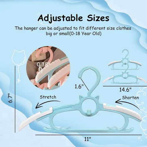 Miniatura 3 de 40 piezas de perchas extensibles para guardería de bebé, perchas para niños pequeños ajustables y antideslizantes para ropa de bebé, percha