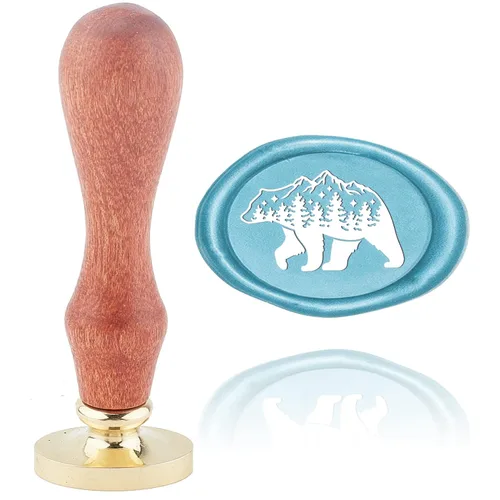 CRASPIRE Sello de cera de oso con diseño de animales, vintage, sellos de cera de sello, ovalados, cabeza de latón extraíble, con mango de madera,
