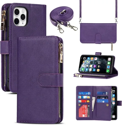 Miniatura 9 de Funda para iPhone 11 Pro Max para mujeres y hombres con tarjetero para iPhone 11 Pro Max, funda cruzada con correa para el hombro, bolsillo