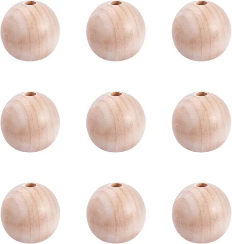 Miniatura 8 de 100 cuentas de madera redondas naturales de 1.339-1.378 in, cuentas espaciadoras sueltas de madera sin terminar para manualidades y fabricación
