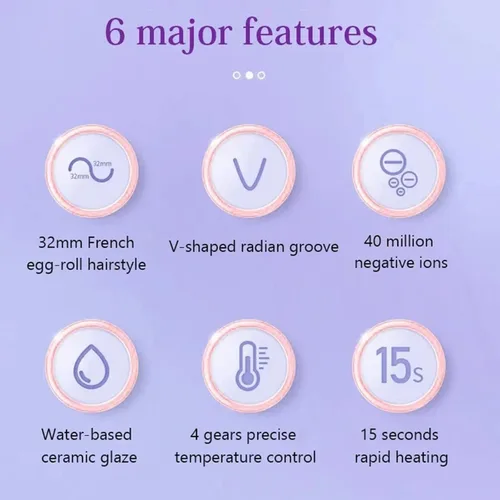 Miniatura 6 de Rommantic - Plancha rizadora de huevos francesa, rizador de cabello ondulado en forma de V para ondas perfectas, calentamiento rápido, temperatura