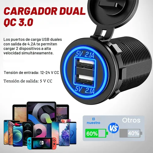 Miniatura 4 de Nilight - Panel de enchufe de salida 4 en 1, 12V CC, 4.8A, voltímetro LED, interruptor basculante de encendido y apagado con luz, encendedor