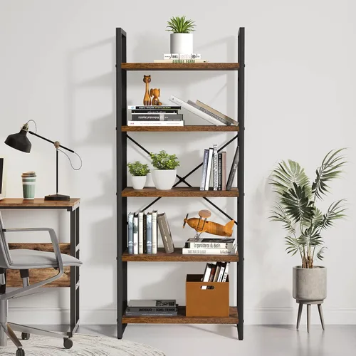Miniatura 5 de YITAHOME Estantería de 5 niveles, estantería moderna Artsy, estante para libros, estantes de almacenamiento, organizador de libros y películas