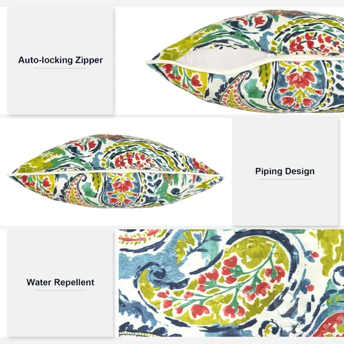 Miniatura 11 de Juego de 2 almohadas para exteriores de 16 x 16 pulgadas, repelentes al agua con interiores, para muebles de patio, hogar, jardín, geometría bohemia
