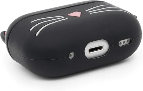 Miniatura 5 de Linda funda para Airpods Pro, funda para Airpods Pro 2, diseño de gatos y gatitos con bigote negro, divertidos animales de dibujos animados en 3D, a