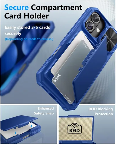 Miniatura 3 de ATATOO Funda para iPhone 17 con Portador de Tarjetas (Almacena 3-5 Tarjetas) [Bloqueo RFID] y Cubierta Deslizante para Cámara, Protección de Grado