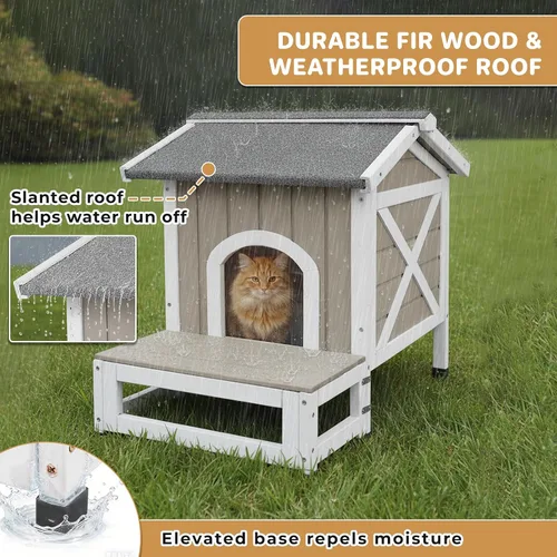 Miniatura 5 de Casa aislada para gatos al aire libre para invierno, refugio de madera resistente a la intemperie para gatos al aire libre y salvajes con puerta