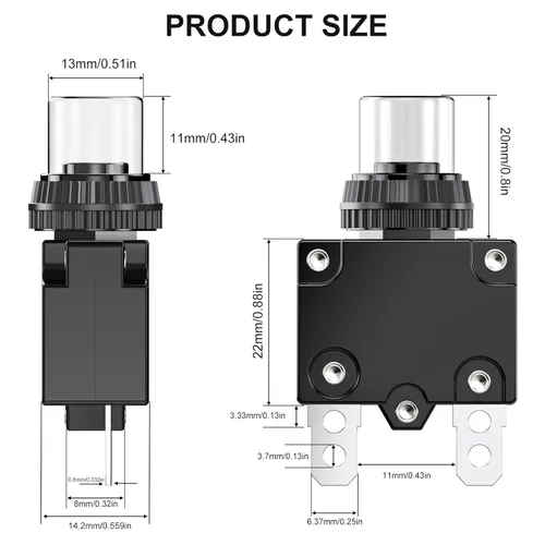 Miniatura 3 de Interruptores de circuito de 3 amperios, protector de interruptor de sobrecarga térmica serie 88 Restablecimiento manual del botón con terminales