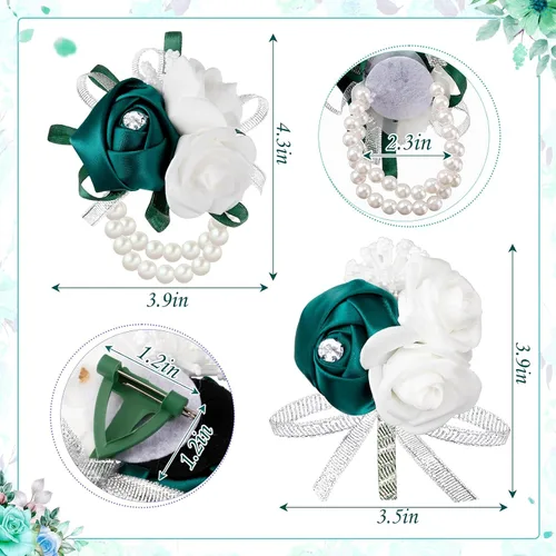 Miniatura 2 de Zeyune Juego de 16 piezas de flores para hombres, ramillete de rosas para mujer, dama de honor nupcial, flor para boda, ceremonia, aniversario