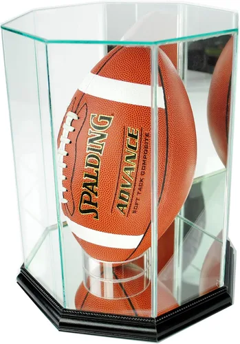 Miniatura 2 de Perfect Cases Vitrina de fútbol octágono vertical con moldeado de madera real y vidrio protegido UV (negro)