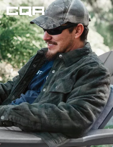 Miniatura 6 de CQR - Chaqueta de franela con forro aborregado para hombre, manga larga, de tela escocesa suave y resistente, con botones