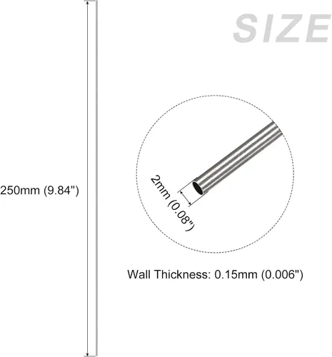 Miniatura 2 de METALLIXITY Tubo de acero inoxidable 304 (0.079 in de diámetro x 0.006 in de pared T x 9.843 in de largo), 3 piezas, tubo recto - para muebles