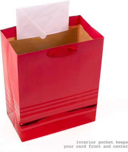 Miniatura 5 de Hallmark Bolsa de regalo mediana de 9" con papel de seda (rayas de papel de aluminio rojo) para Navidad, cumpleaños, Día del Padre, graduaciones
