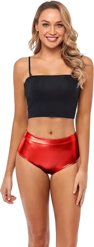 Miniatura 4 de Kepblom - Pantalones cortos metálicos de cintura alta para mujeres, brillantes y atrevidos para festivales y eventos