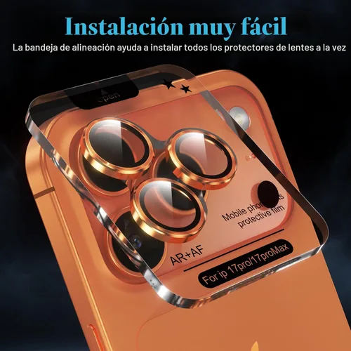 Miniatura 5 de YWXTW Protector de lente de cámara para iPhone 17 Pro/iPhone 17 Pro Max, [bandeja de instalación de 1 paso] Protector de pantalla de vidrio Naranja