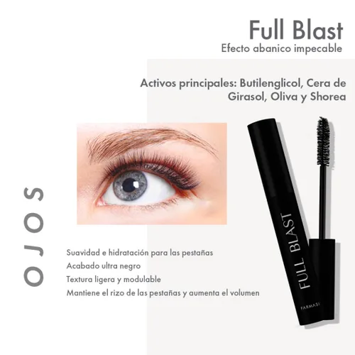 Miniatura 5 de FARMASi Full Blast suaviza e hidrata la máscara de pestañas, maquillaje ultra negro, voluminizante, alargamiento, oliva girasol y cera de Shorea