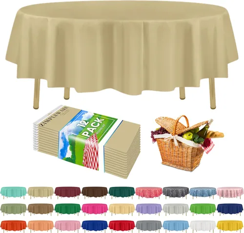 Miniatura 75 de Zimpleware - Mantel redondo de plástico para fiestas de 213 cm (84 pulgadas) de diámetro (paquete de 1, 6 y 12 unidades)