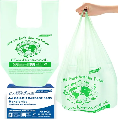Miniatura 10 de BEIDOU-PAC Bolsas de basura compostables con solapa de 1 a 2 galones, 120 bolsas de abono pequeñas, bolsas de basura biodegradables para cocina