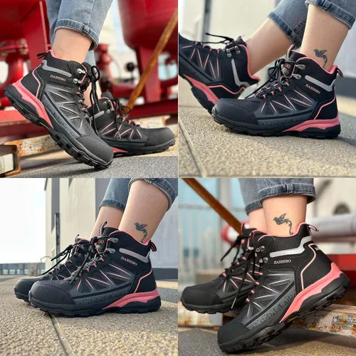 Miniatura 2 de JIASHIBO Botas de trabajo con punta de acero para mujer, calzado protector multifuncional, antideslizante, resistente a pinchazos, absorción