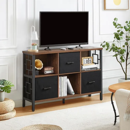 Miniatura 7 de HOMISSUE Estante organizador de almacenamiento de 6 cubos, estantería rústica corta con 3 contenedores de almacenamiento, estantería horizontal