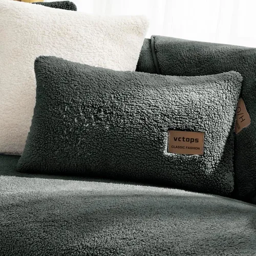 Miniatura 15 de vctops Paquete de 2 fundas de cojín decorativo de forro polar Sherpa de doble cara para sofá, cama y sillón, fundas de cojín de felpa suave y Azul