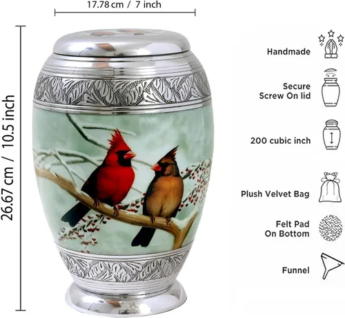 Miniatura 4 de hlc Hermosa urna grande de cremación de pájaros cardenales para cenizas humanas, hecha a mano, urna asequible para cenizas (adultos (200 libras)