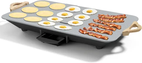 BBQ Masters - Plancha eléctrica de 12 x 20 pulgadas, superficie de granito ILAG antiadherente de 1700 W, diseño grande inclinado, perfecto para