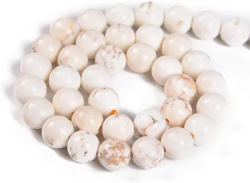 Miniatura 2 de 60 cuentas redondas de turquesa blanca estabilizada natural de 0.236 pulgadas (0.236 in), para fabricación de joyas, 15.5 pulgadas, 1 hebra