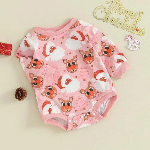 Miniatura 3 de Kayotuas Traje de Navidad para bebé niña, sudadera de gran tamaño, mameluco de Navidad occidental, ropa de bebé
