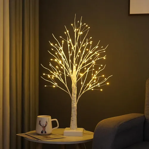 Miniatura 3 de 144 luces LED de árbol de abedul con control remoto, lámpara de árbol artificial con temporizador, árbol iluminado parpadeante, 3 AA o USB, árbol
