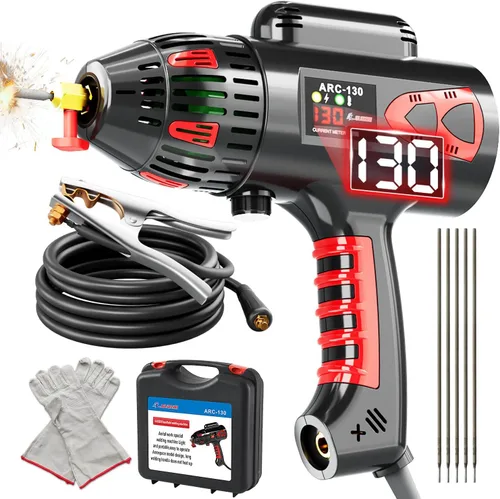 GZ GUOZHI Máquina de Soldar Portátil de Mano, Soldador de Arco de 110V 130Amp Soldador de Mano Portátil, Inversor IGBT con Pantalla Digital, Juego